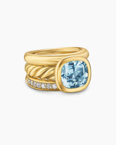 DY Mercer® Color Three Row Stone Ring in 18K Yellow Gold with Sky Blue Topaz and Diamonds, 12mm